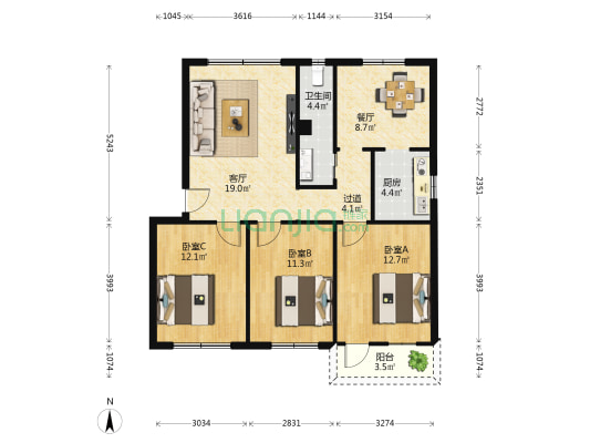 广西出版总社民族大道68号住宅区 3室2厅1卫 100平方