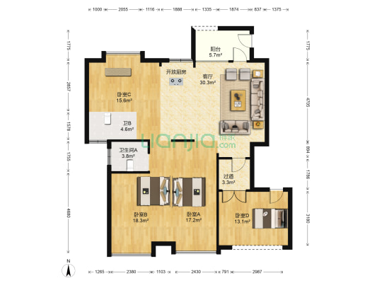 财智大厦 4室1厅2卫 151平方