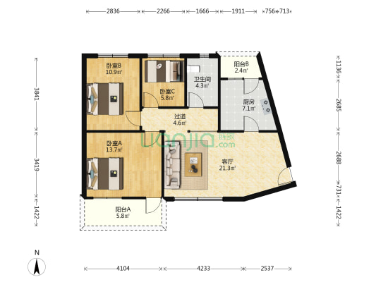 汇鑫楼 3室1厅1卫 89平方