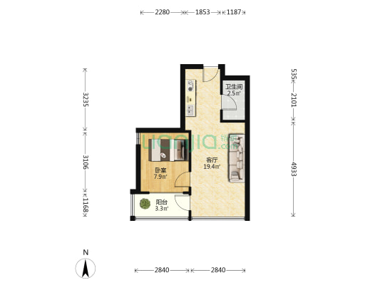 云星钱隆首府B组团 1室1厅1卫 48平方
