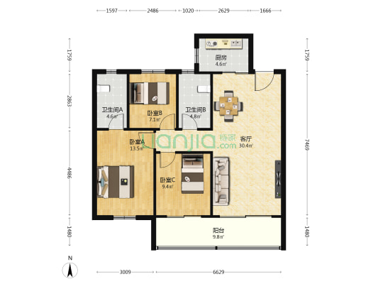 金基璞悦和园 3室1厅2卫 114平方