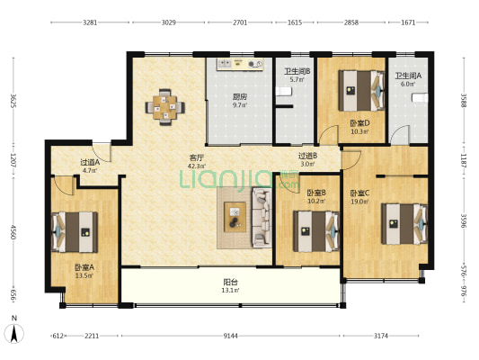 龙湖怡康·舜山府 4室1厅2卫 165平方