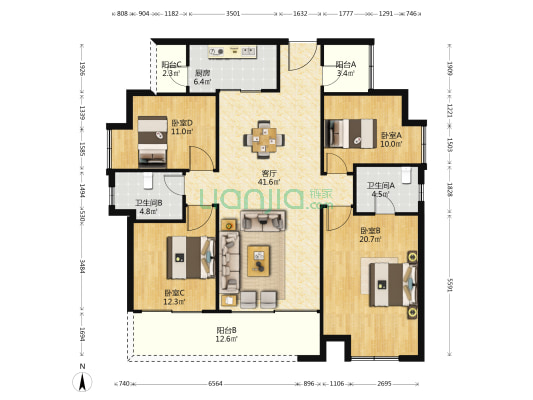 中欣楚天御府 4室1厅2卫 158平方