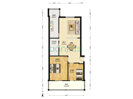 高塘人家 2室1厅1卫 86平方