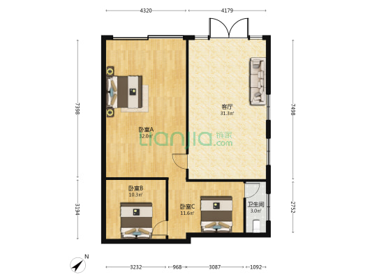 凤翔街30号 3室1厅1卫 97平方