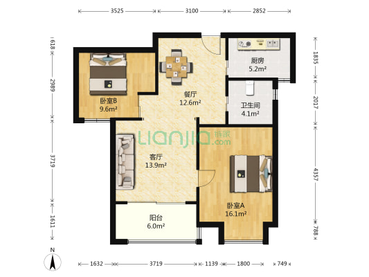 凯迪虹桥晶舍 2室2厅1卫 86平方