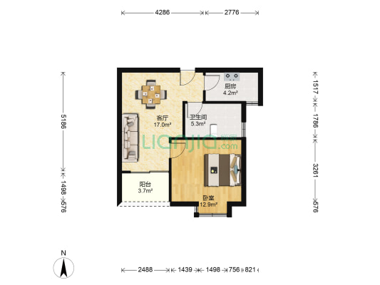 湘云雅苑 1室1厅1卫 52平方