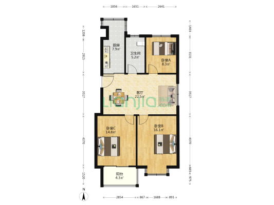 景晖花园 3室1厅1卫 101平方