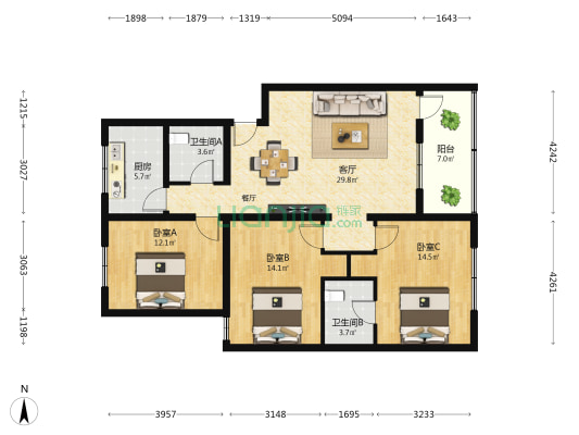 后滨住宅区 3室1厅2卫 112平方
