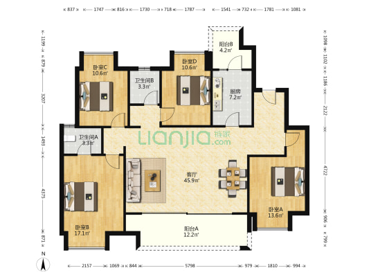 华润澜山望汀澜 4室1厅2卫 141平方