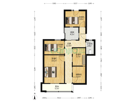 阜南路131号 4室0厅1卫 82平方
