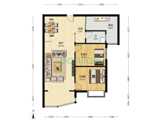 馨韵佳苑 2室1厅1卫 105平方