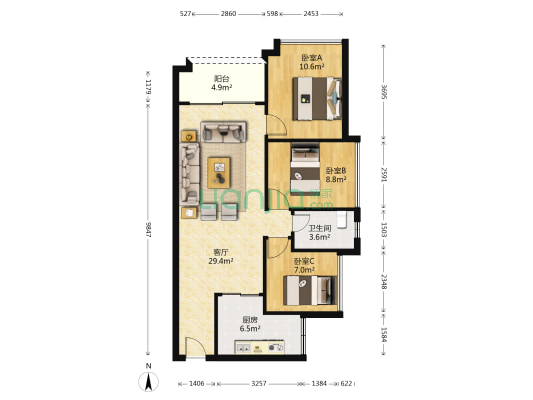 君华新城6区 3室1厅1卫 86平方
