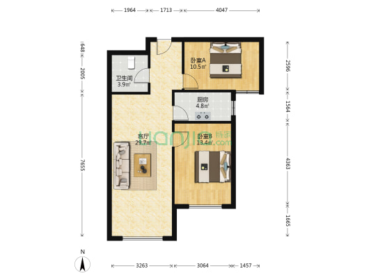 南向朝阳两居，采光好，视野开阔-户型图
