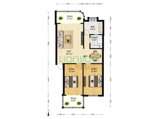 湖滨花苑 2室1厅1卫 96平方