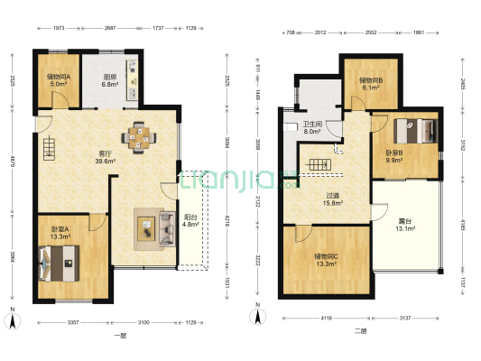 越府名园 2室1厅1卫 132平方