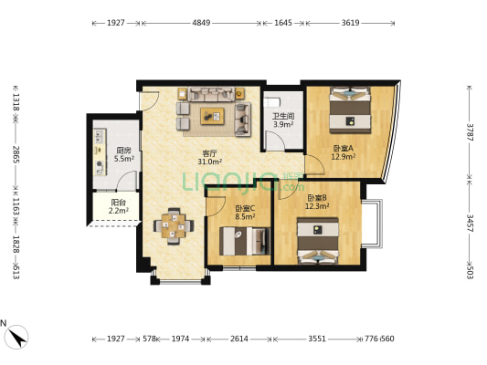 明珠星苑 3室1厅1卫 95平方