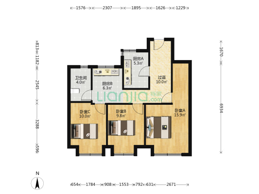鸿翔蔚蓝海岸府 3室0厅1卫 79平方