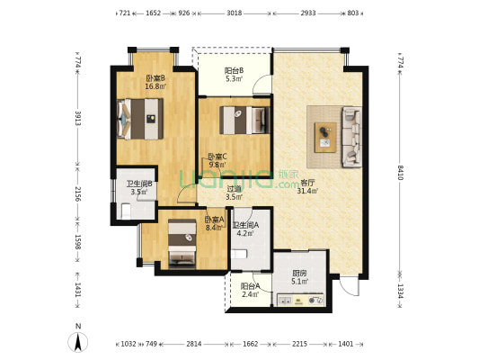 中间楼层 正规三房户型 随时可以看房-户型图