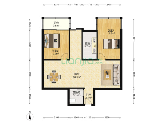 湖南省科协宿舍区 2室1厅1卫 85平方