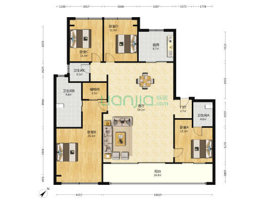 伟星誉璟府 4室1厅3卫 197平方