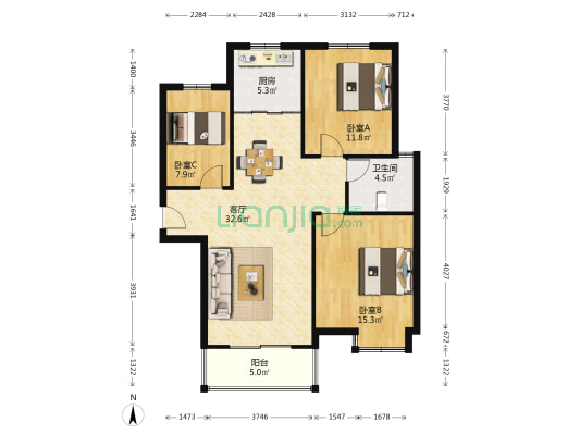 颐景嘉苑 3室1厅1卫 111平方