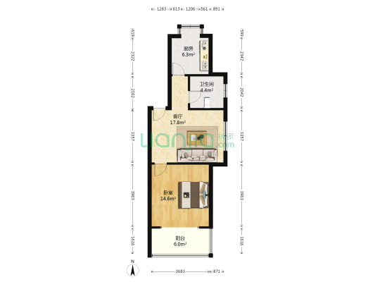 中德亚运村河东生活区 1室1厅1卫 63平方