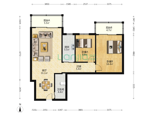 千禧郎大厦 2室1厅1卫 105平方