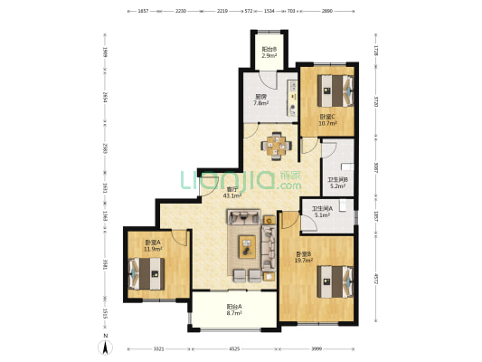 惠灵顿海上花苑 3室1厅2卫 173平方