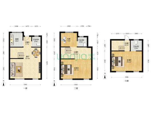天华玺园 3室1厅3卫 187平方