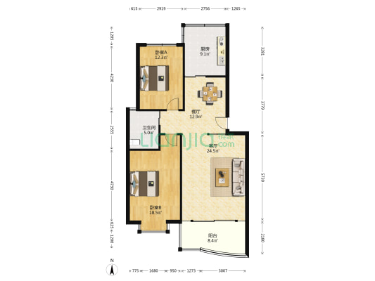 桃苑龙泽园 2室2厅1卫 102平方