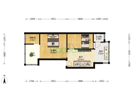云南内燃机厂第二生活区 2室1厅1卫 46平方
