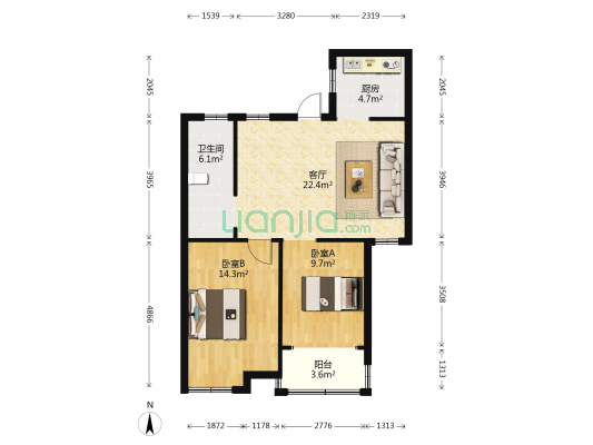 金润城御园 2室1厅1卫 88平方