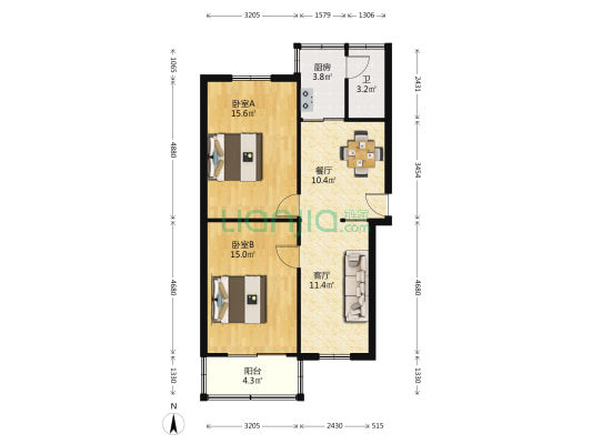 大庆路综合楼 2室2厅1卫 77平方