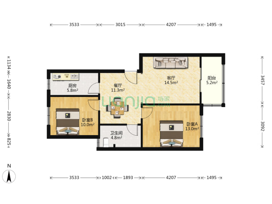 冠融花园 2室2厅1卫 81平方