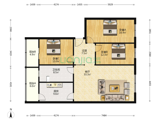 康乐里1号 3室1厅1卫 141平方