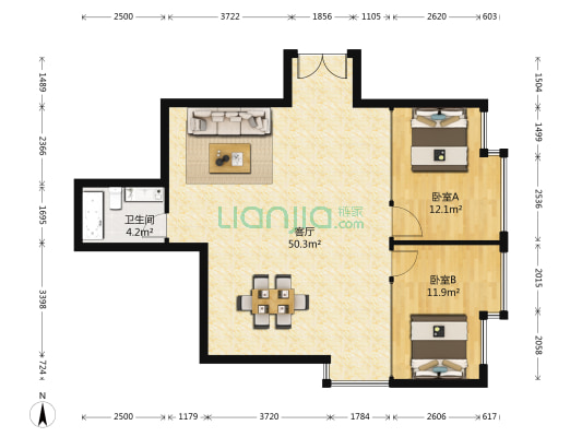 弘林国际 2室1厅1卫 110平方