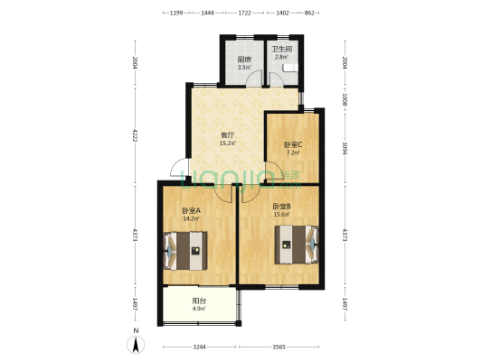 安吉里 3室1厅1卫 77平方