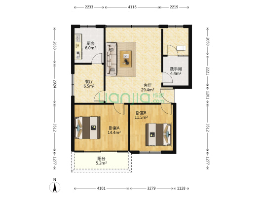 晋江路189号 2室2厅1卫 87平方