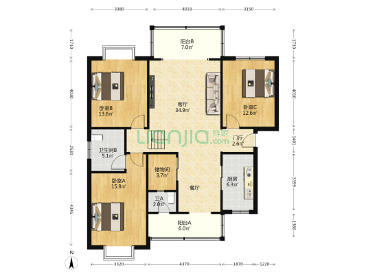 兰奇苑 3室1厅2卫 129平方