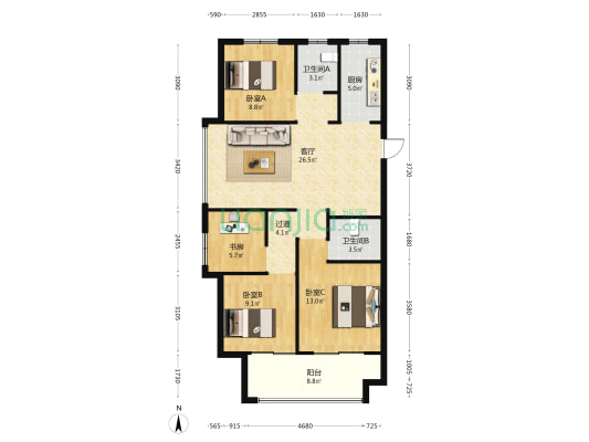 锦天·禧悦江山 4室1厅2卫 121平方