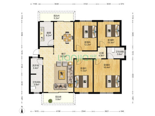 东珠公寓 4室1厅3卫 146平方