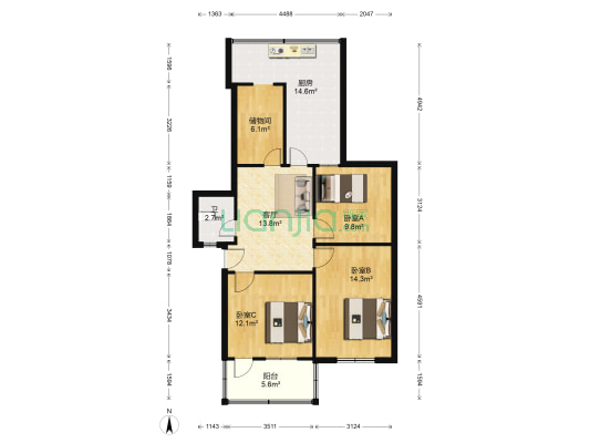 南太平街综合楼 3室1厅1卫 79平方