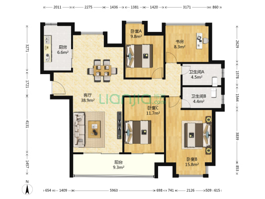 九龙仓碧堤雅苑 4室1厅2卫 140平方