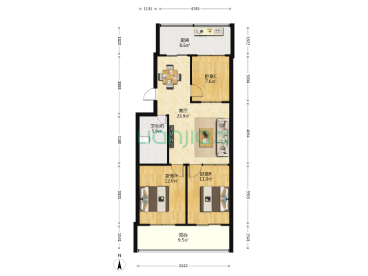 中煤建安七處 3室1厅1卫 60平方