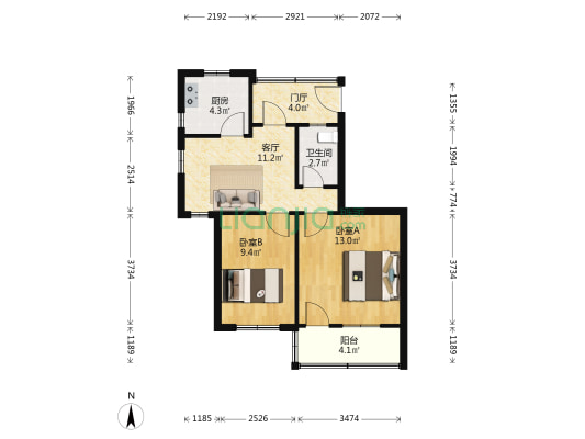 郑和南路1号 2室1厅1卫 57平方