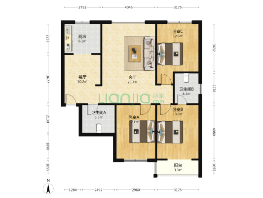 嘉森理想城 3室2厅2卫 130平方