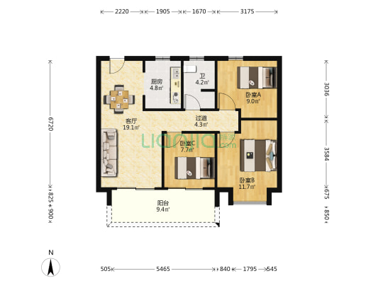 光樾华庭 3室1厅1卫 89平方