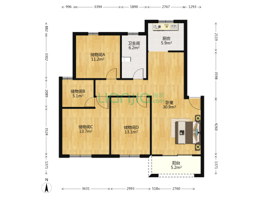 美陆佳园兰苑 1室0厅1卫 116平方