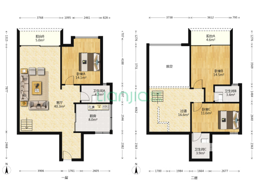 爱琴海 3室1厅3卫 163平方